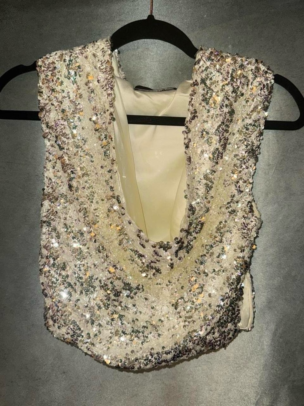 Sequin Draped V-Neck Crop Top - Silver - Picture 2 of 5